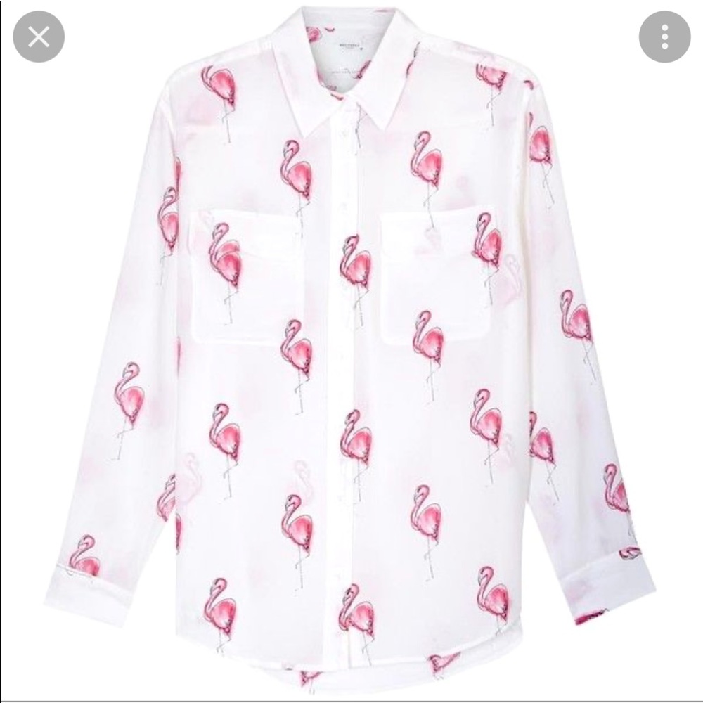 Equipment Signature Flamingo Print Silk Shirt (Size Small)